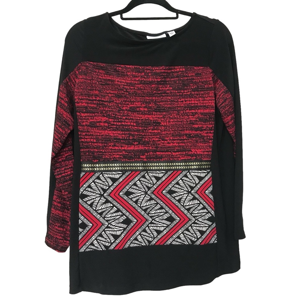 Susan Graver embellished tunic Top size S Black Red Gold